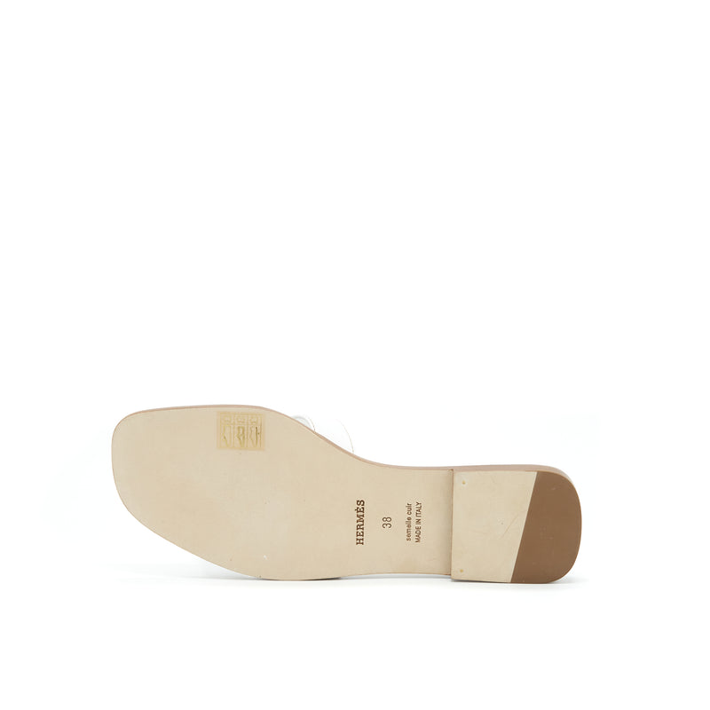 Hermes size 38 oran sandals box leather Blanc