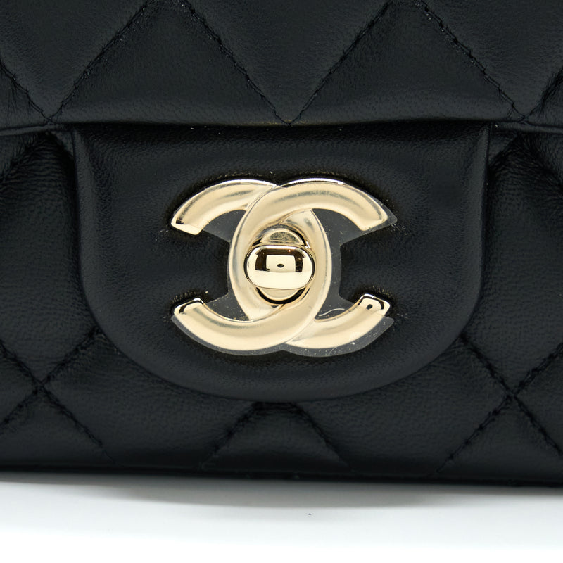 Chanel Classic Mini Square Flap Bag Lambskin Black LGHW (Microchip)