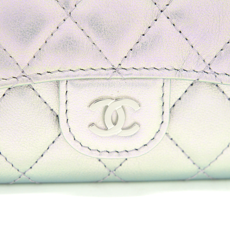 Chanel 21K Iridescent Grey Flap Card Holder