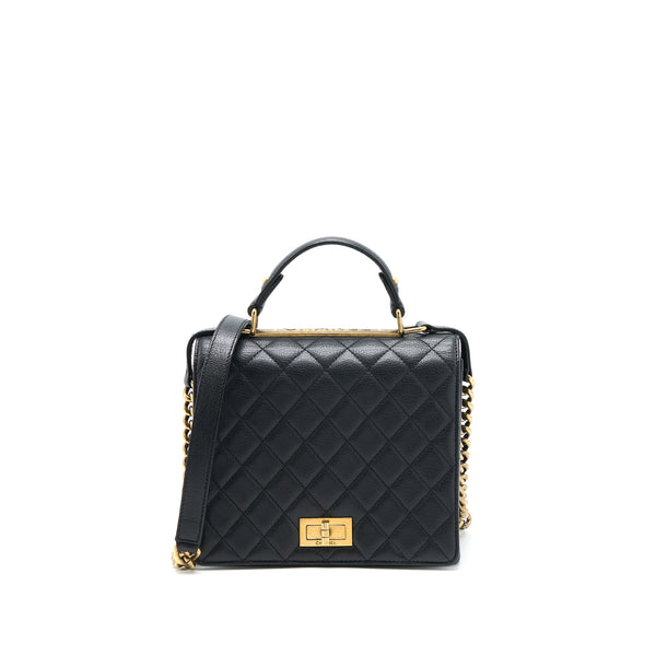 Chanel Rita Top Handle Flap Bag Grained Goatskin Black Brushed GHW
