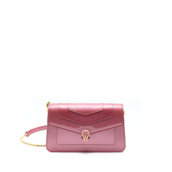 Bvlgari Serpenti Forever Chain Wallet Patent Dark Pink