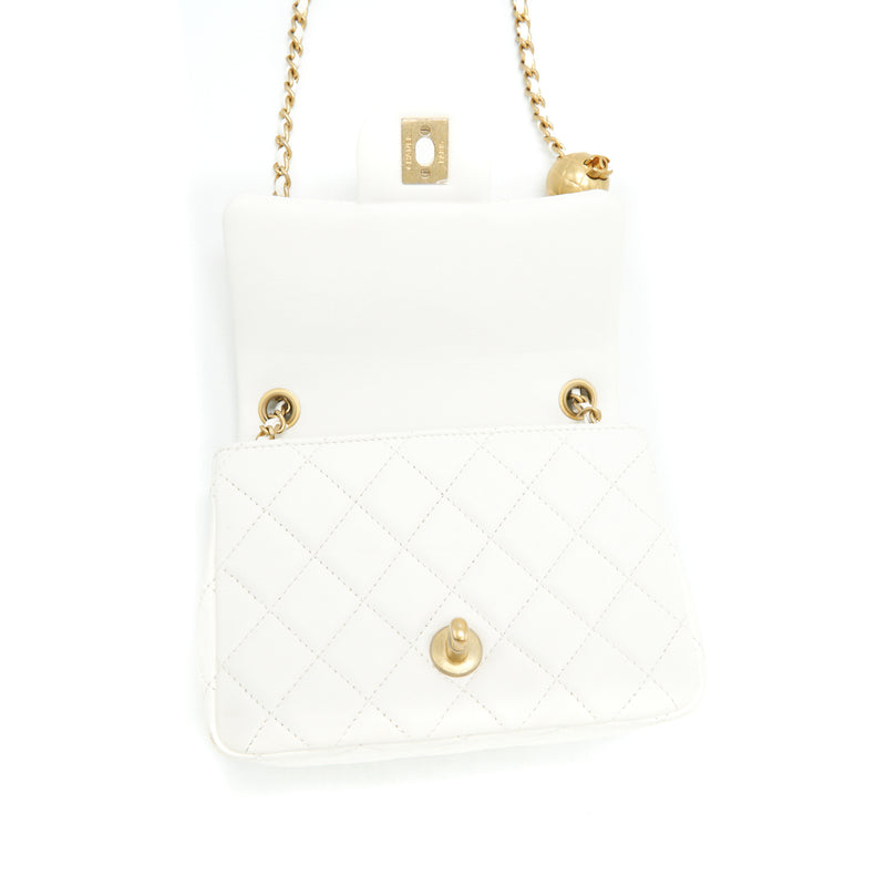 Chanel Pearl Crush Mini Square Flap Bag White GHW