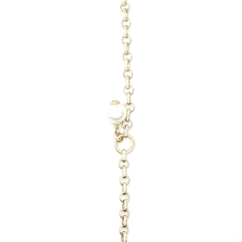 Chanel CC Logo Crystal and Pearl Star Necklace Gold Tone