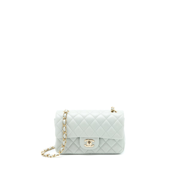 Chanel 23C Mini Rectangular Flap Bag Lambskin Light Grey LGHW (Microchip)