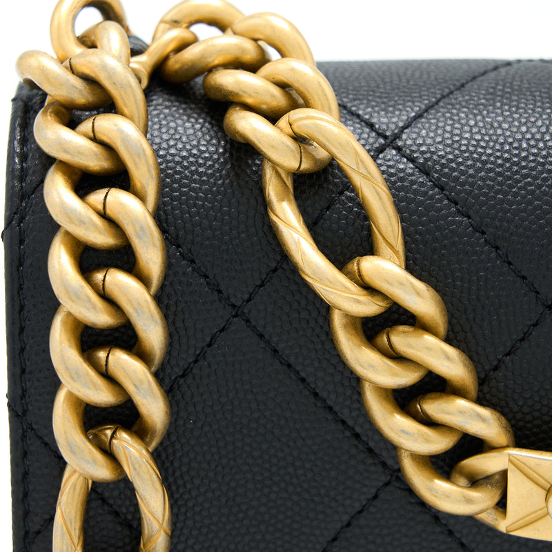 Chanel Detail Chain Flap Bag Grained Calfskin Black GHW (Microchip)