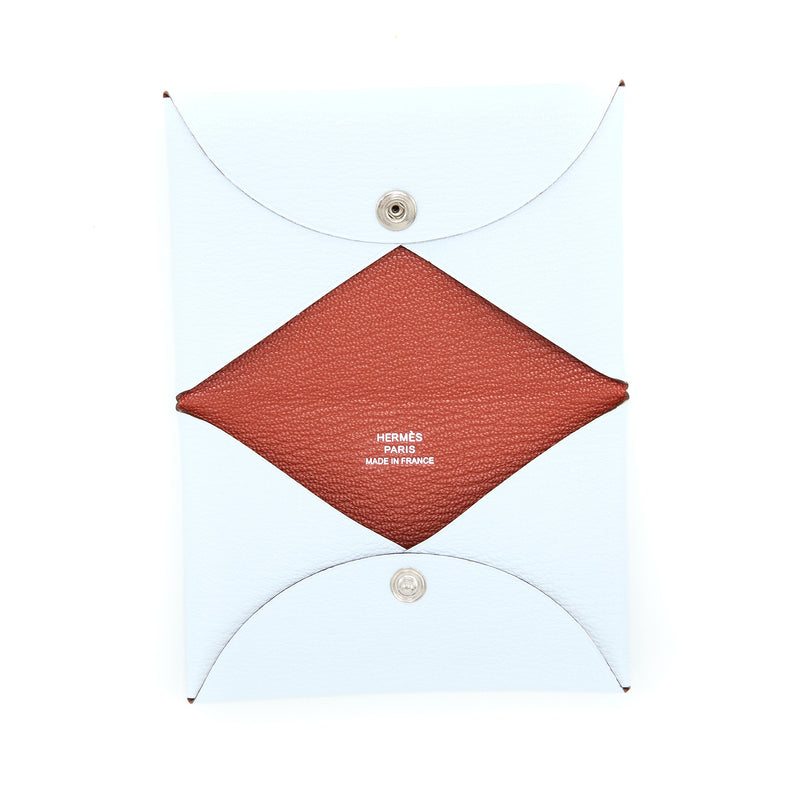 Hermes Calvi Card Holder Epsom Blue Brume/Cuive SHW Stamp Y