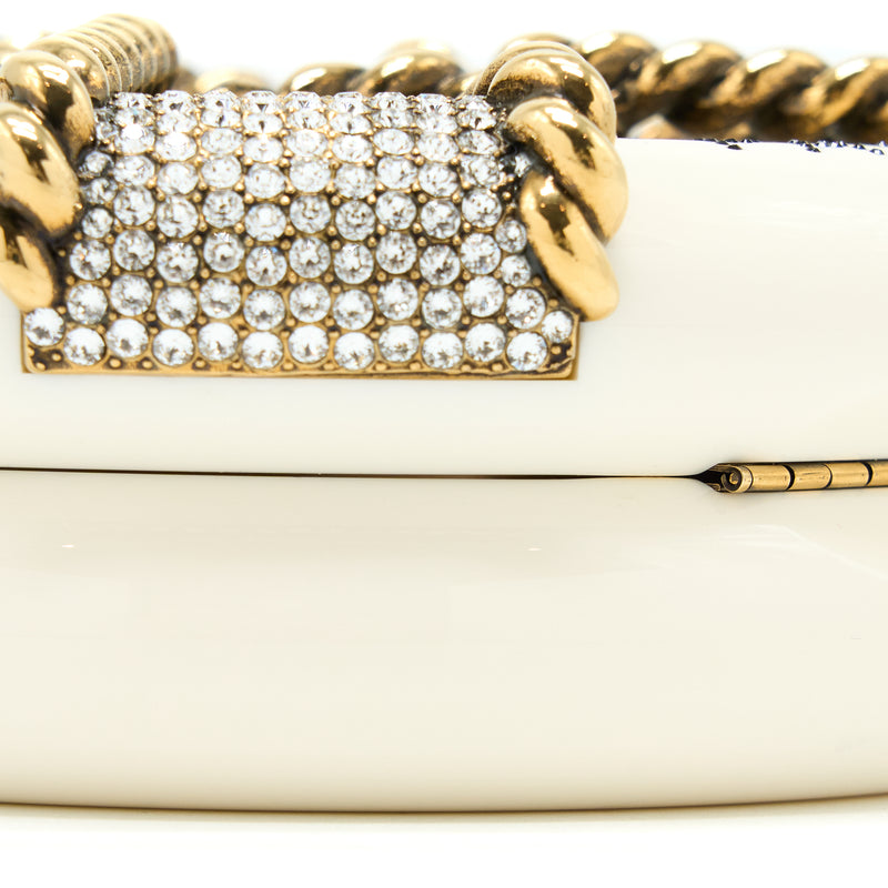 Chanel Runway White Crystal Round Evening Clutch Shoulder Bag Box GHW