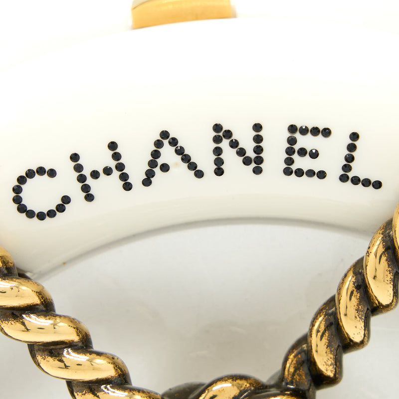 Chanel Runway White Crystal Round Evening Clutch Shoulder Bag Box GHW