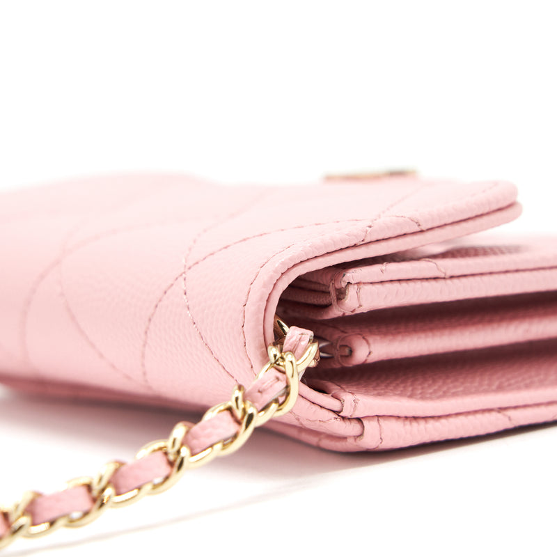 Chanel Iridescent Caviar Quilted Wallet on Chain WOC Pink Light