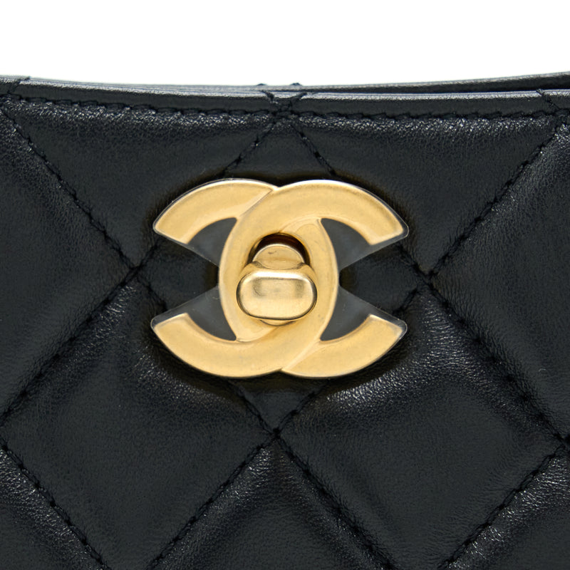 Chanel 22B Pearl Crush Hobo Bag Lambskin Black With GHW (Microchip)