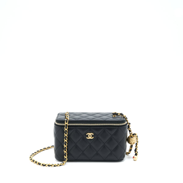 Chanel 22B Pearl Crush Long Vanity With Chain Lambskin Black GHW