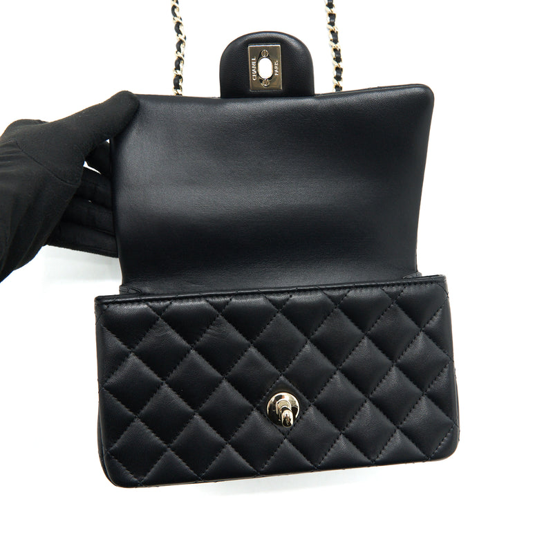 Chanel 22P Top Handle Mini Rectangular Flap Bag Lambskin Black LGHW