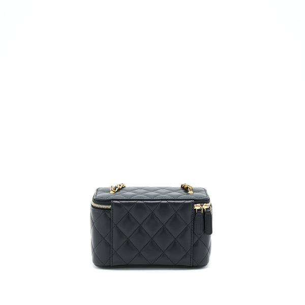 Chanel 22B Pearl Crush Long Vanity With Chain Lambskin Black GHW