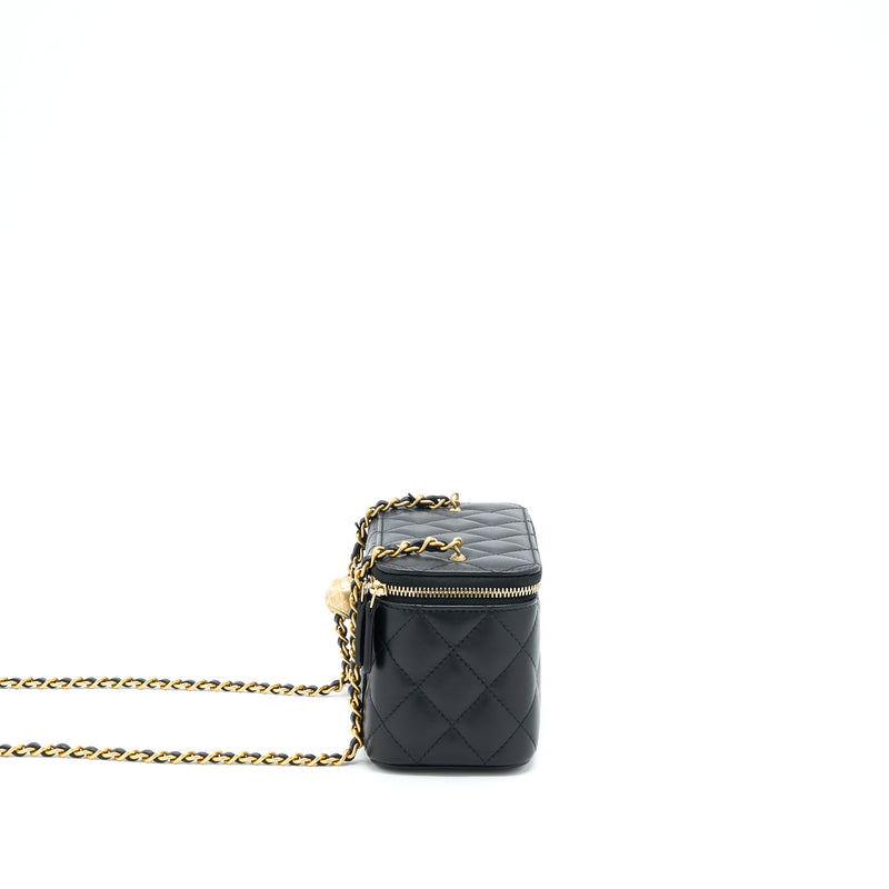 Chanel 22B Pearl Crush Long Vanity With Chain Lambskin Black GHW