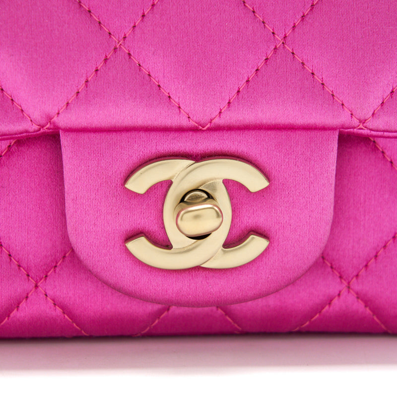 Chanel extra mini Rectangular flap Bag Silk Pink GHW