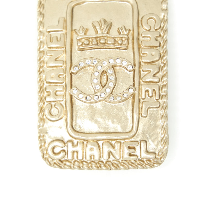 Chanel CC logo and crown metal plate brooch brushed LGHW