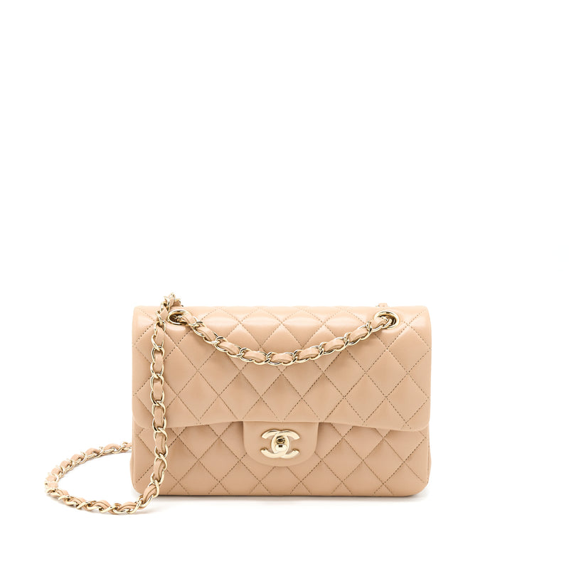 chanel classic flap small beige handbag