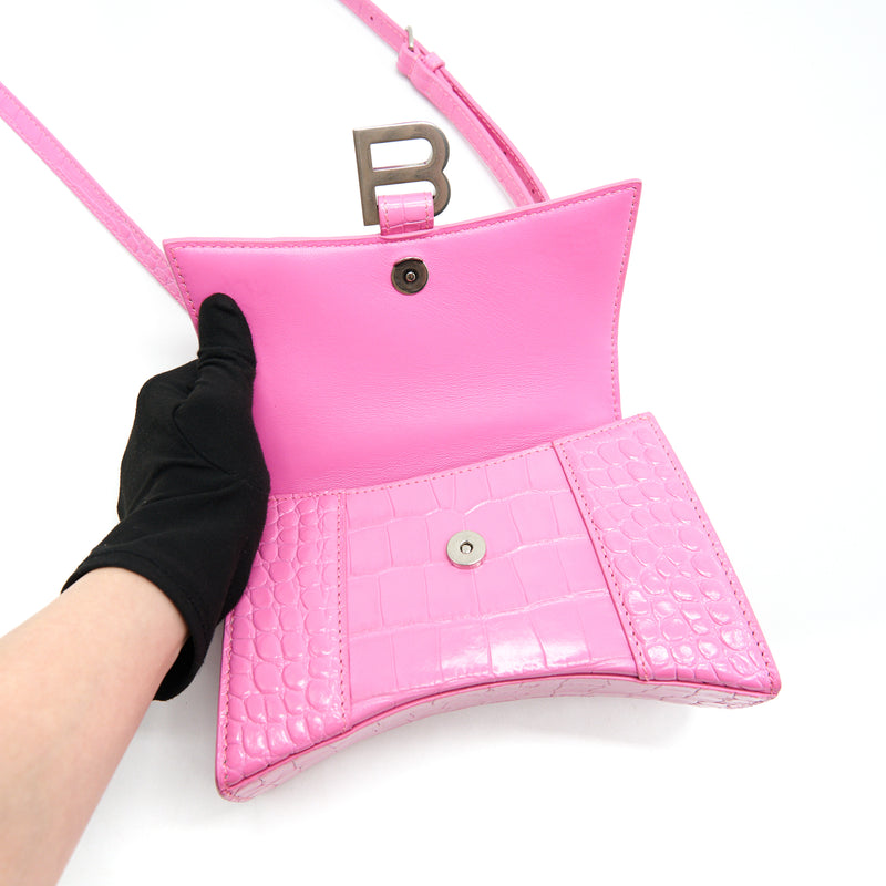 Balenciaga Hourglass XS croc-effect leather Tote Pink