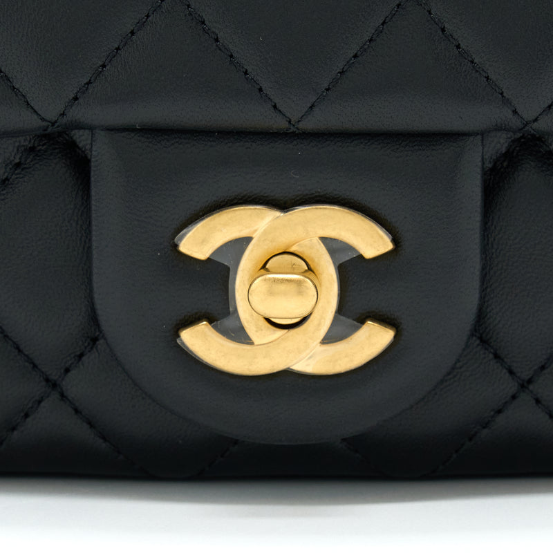 Chanel Pearl Crush Mini Square Flap Bag Lambskin Black GHW (Microchip)