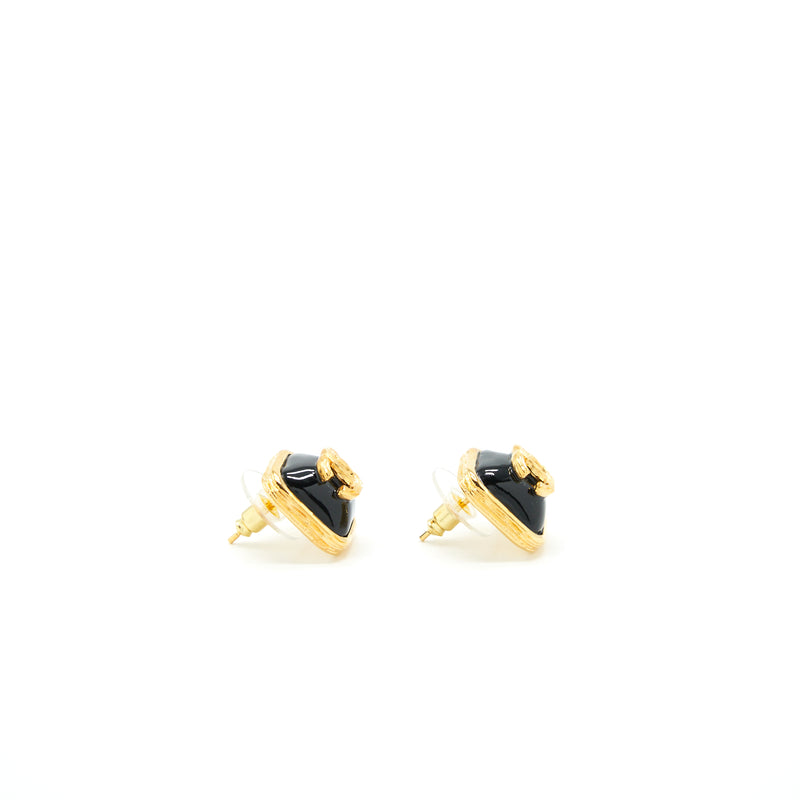 Chanel square with CC logo earrings black and Gold tone