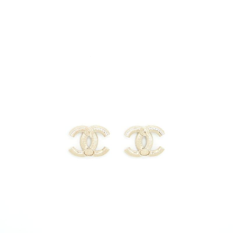 CHANEL Metal Resin Pearl Star CC Drop Earrings Gold Pearly White - Bellisa