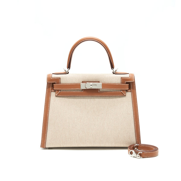 Hermes Kelly 28 Toile H Gold / beige SHW