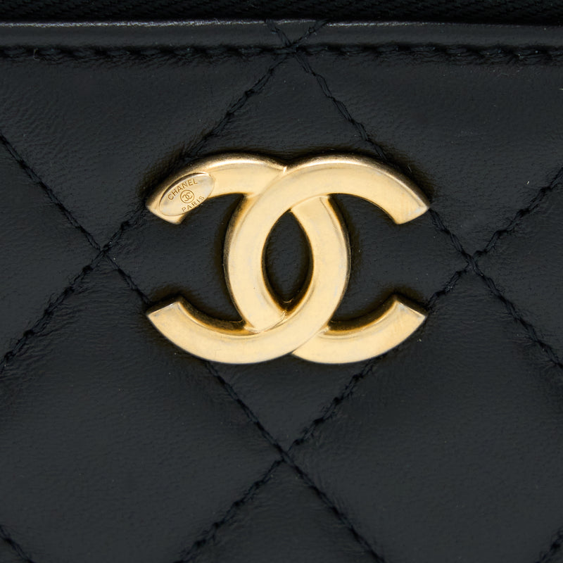Chanel 22k Leather Chain Top Handle Long Vanity Case Lambskin Black Brushed GHW