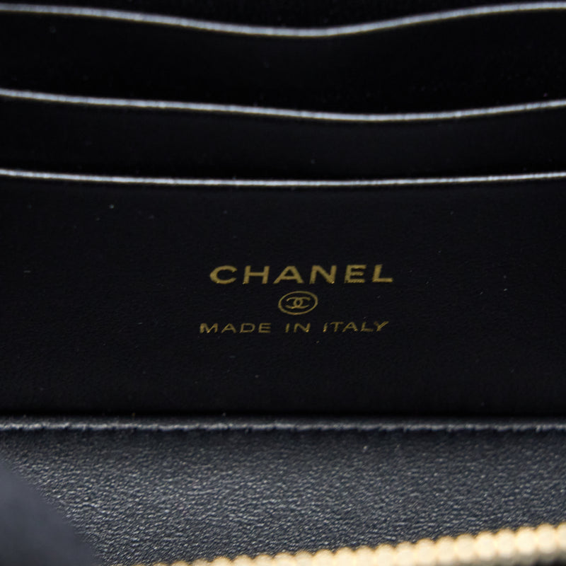 Chanel 22k Leather Chain Top Handle Long Vanity Case Lambskin Black Brushed GHW