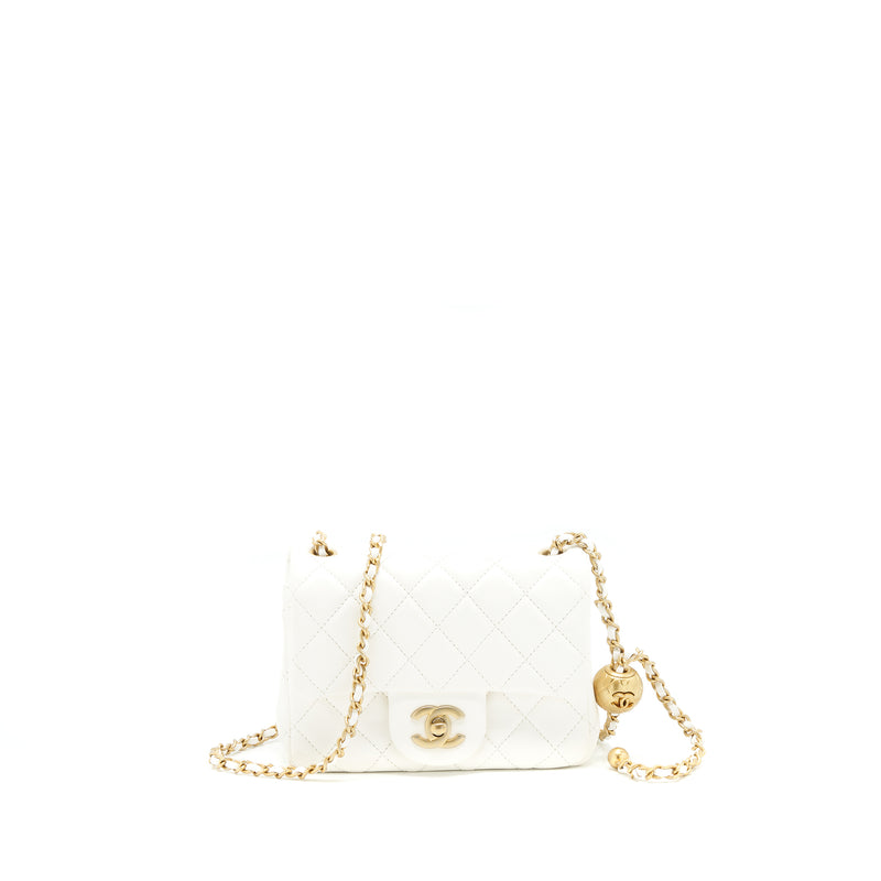 Chanel Pearl Crush Mini Square Flap Bag White GHW