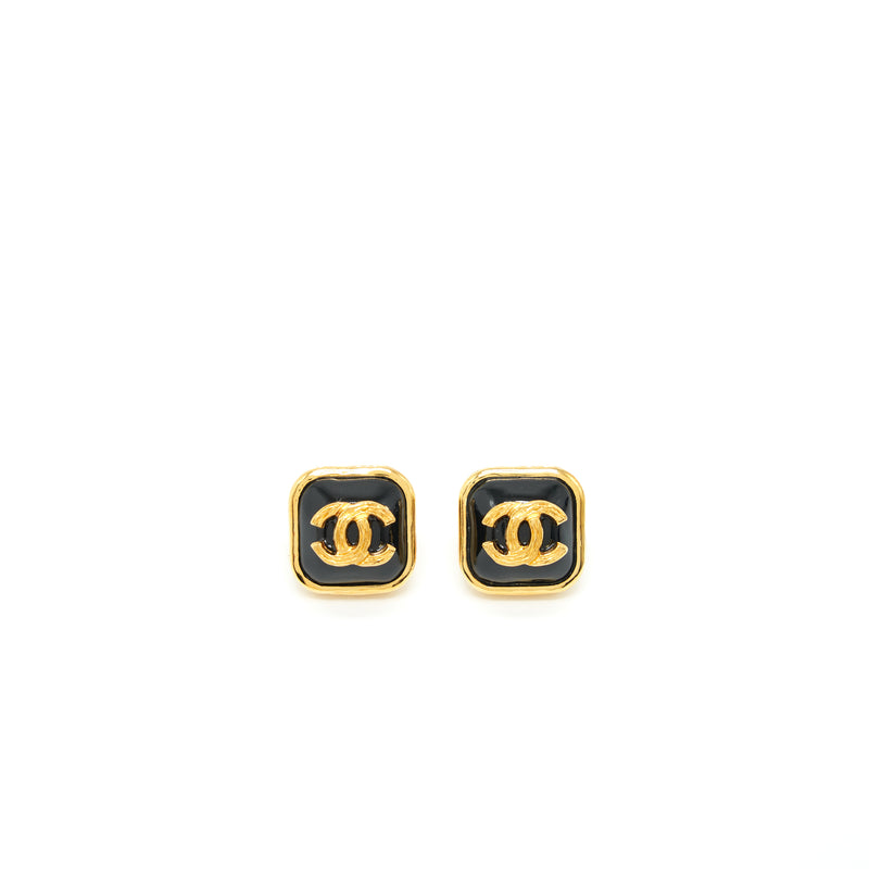 Chanel square with CC logo earrings black and Gold tone