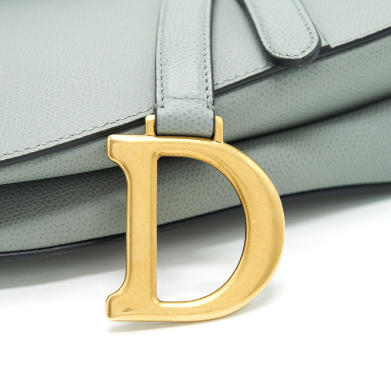 Dior Medium Saddle Bag Grained Calfskin Grey with Dior canvas Shoulder strap