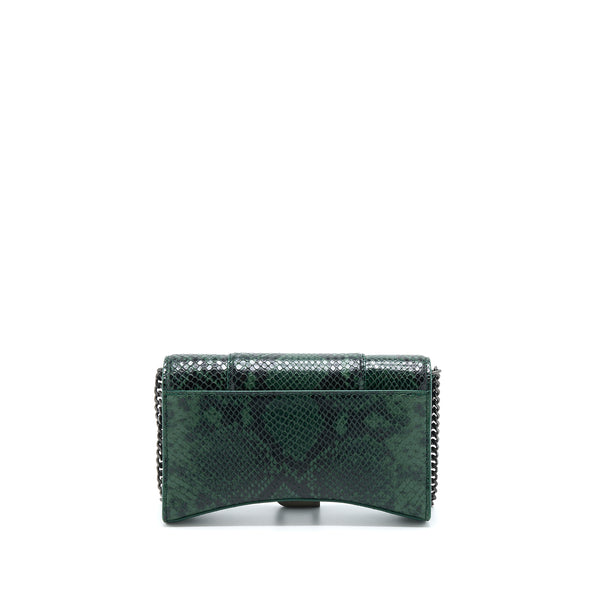Balenciaga Hourglass Wallet With Chain Python Embossed Calfskin Black/ Dark Green