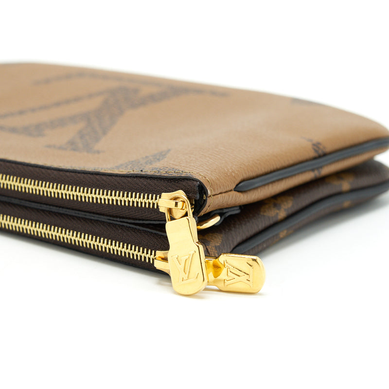 Double Zip Pochette Monogram Empreinte Leather in Brown - Small