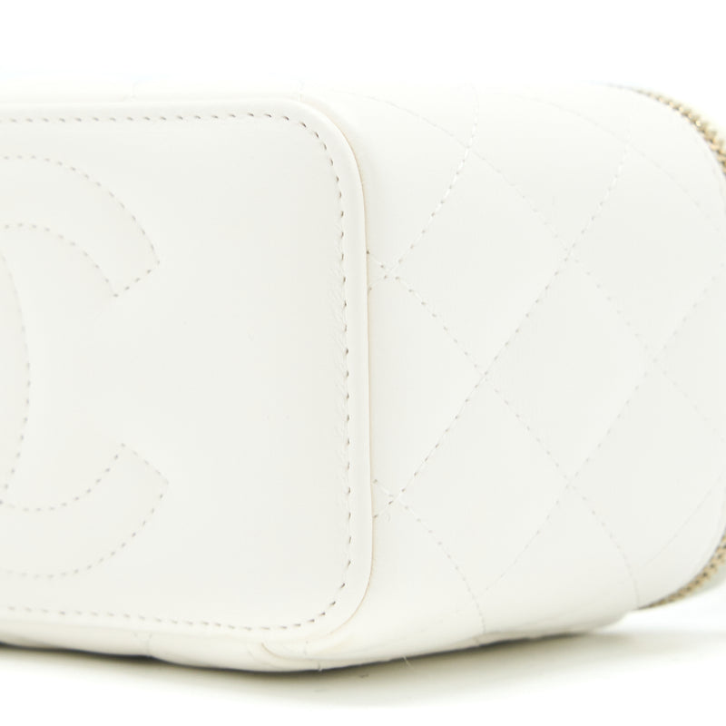 Chanel Pearl Crush Long Vanity Case Lambskin White Brushed GHW