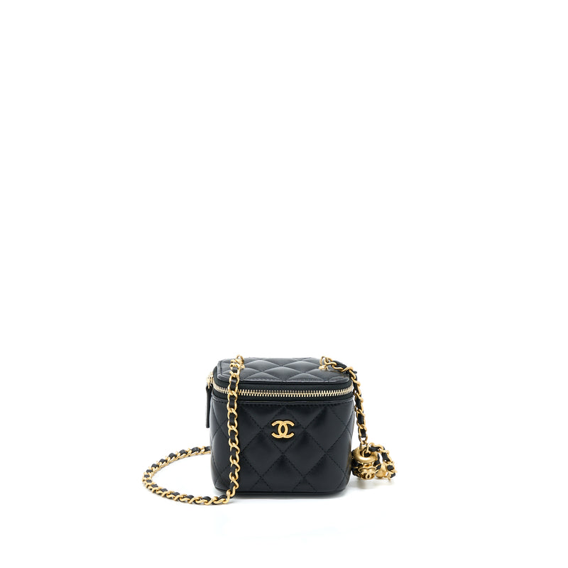 Chanel 22A Pearl Crush Mini Vanity With Chain Lambskin Black GHW