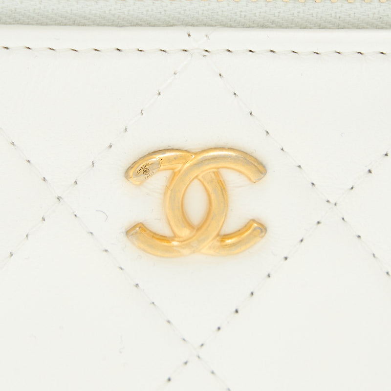 Chanel Pearl Crush Long Vanity Case Lambskin White Brushed GHW