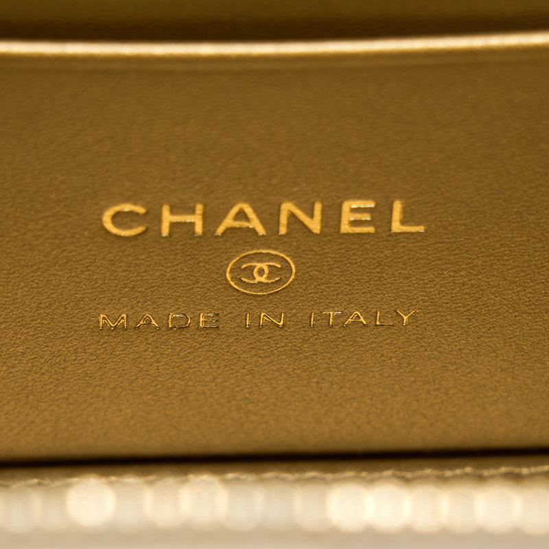 Chanel Pearl Crush Long Vanity Case Lambskin White Brushed GHW