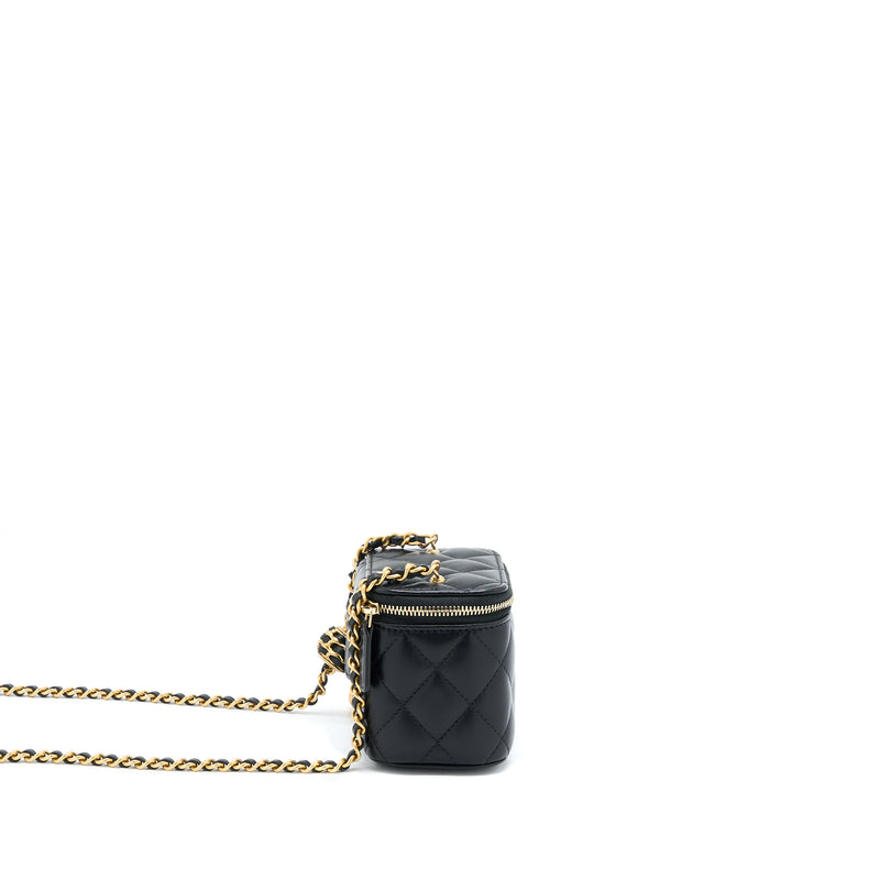 Chanel 22A Pearl Crush Mini Vanity With Chain Lambskin Black GHW