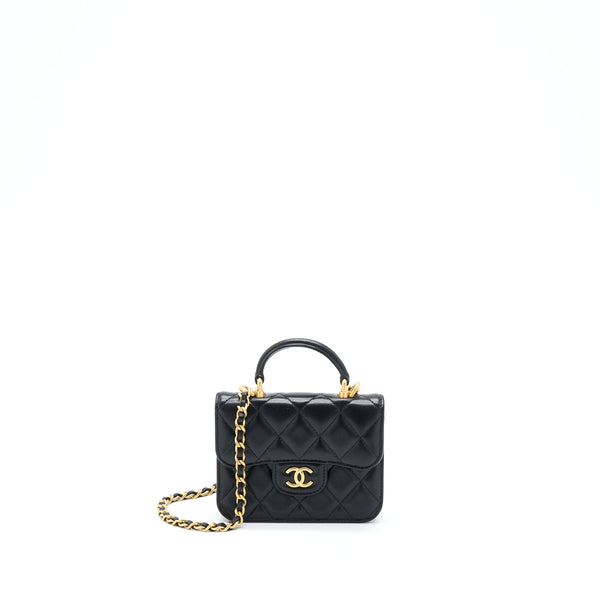 Chanel Top Handle Mini Flap Card Holder Lambskin Black GHW