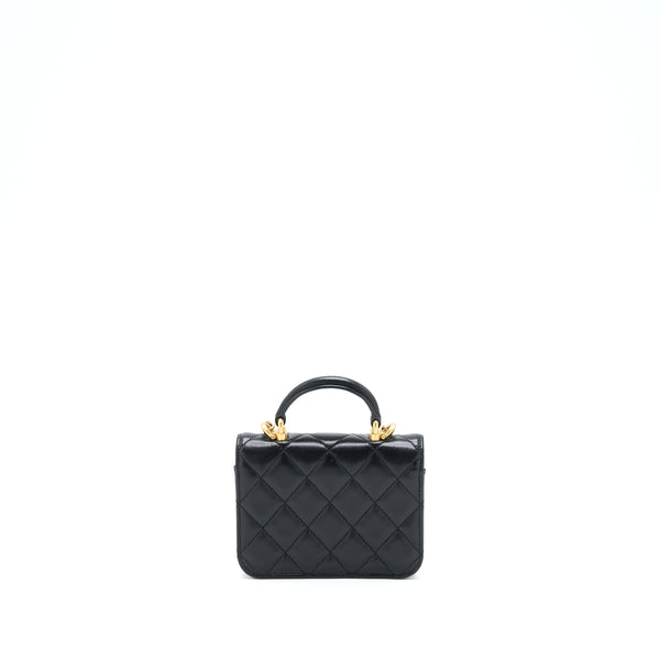 Chanel Top Handle Mini Flap Card Holder Lambskin Black GHW