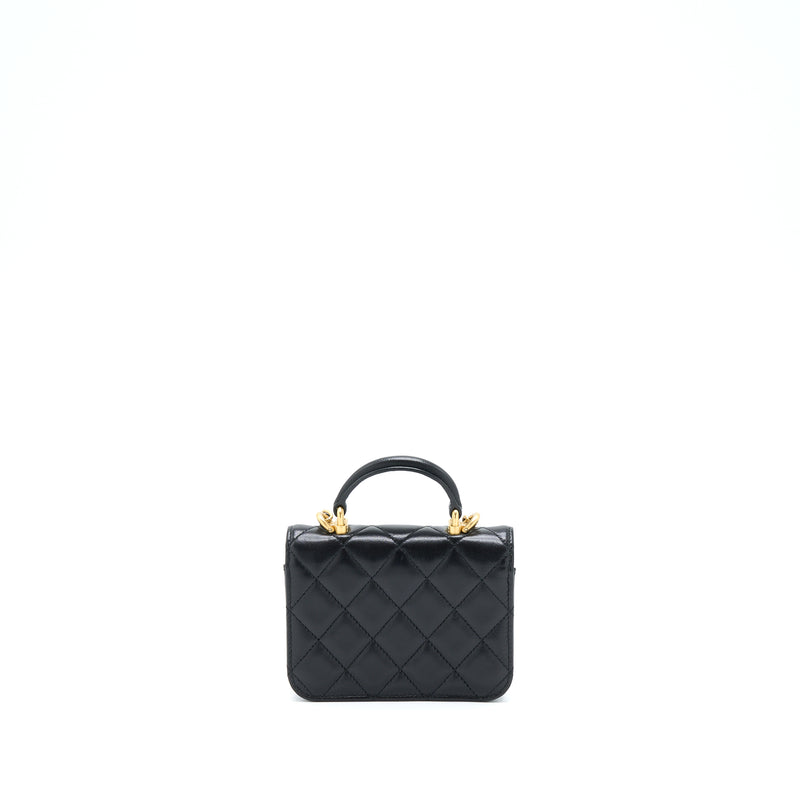 Chanel Top Handle Mini Flap Card Holder Lambskin Black GHW