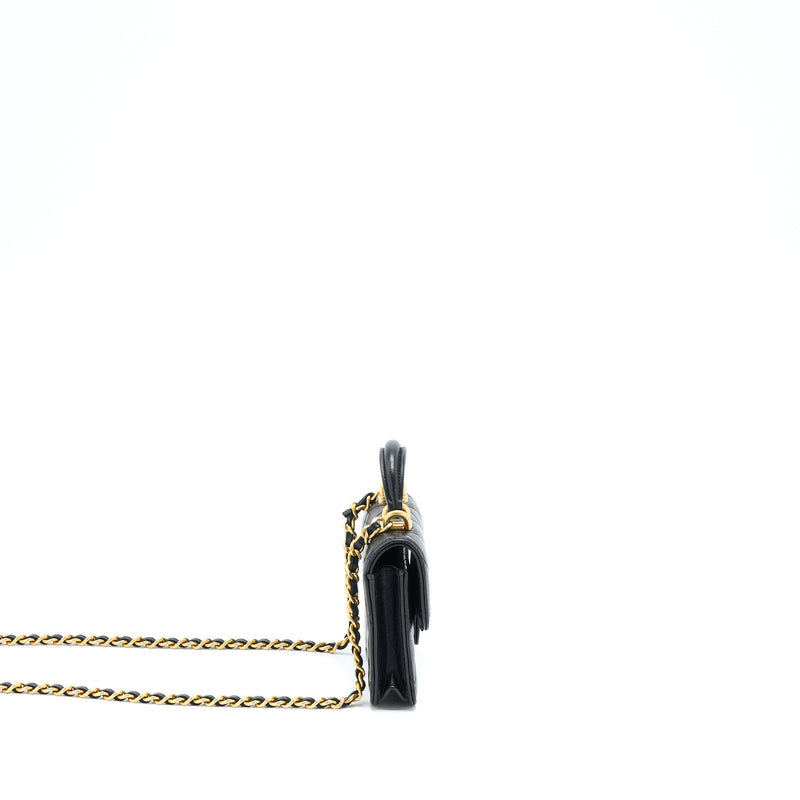 Chanel Top Handle Mini Flap Card Holder Lambskin Black GHW