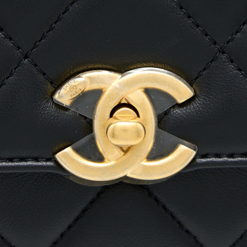 Chanel 22S Letter/Crystal Handle Flap Bag Lambskin Black Brushed GHW(M