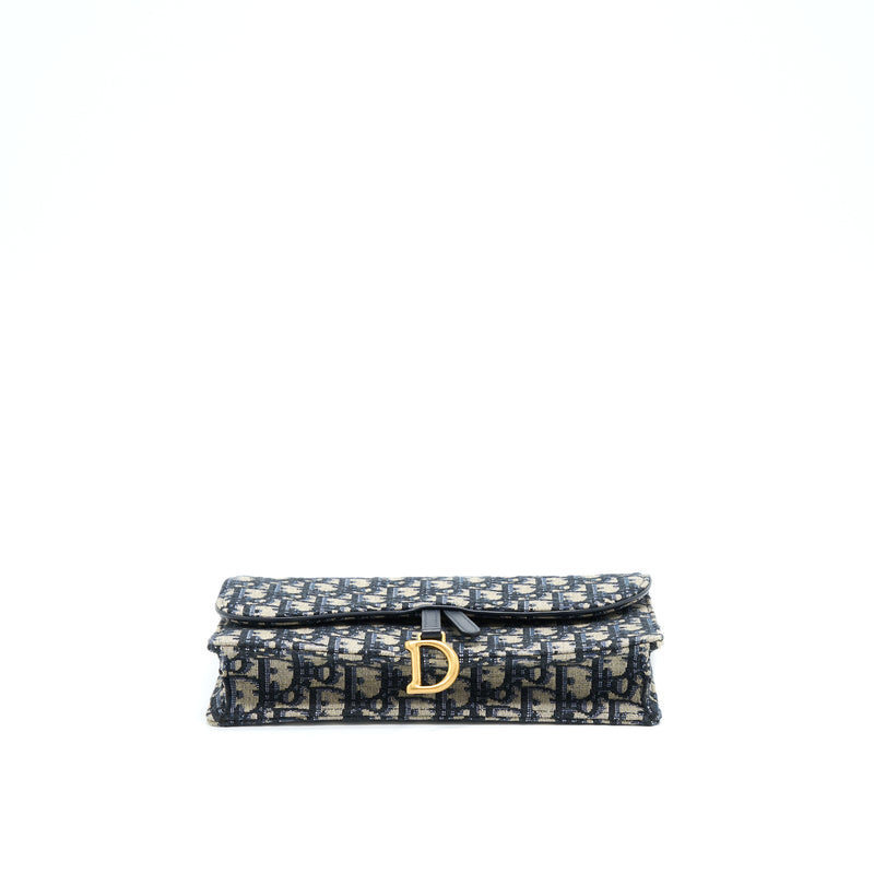 Dior Saddle Pouch With Chain Blue Dior Oblique Jacquard GHW