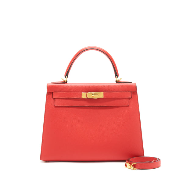 Hermes Kelly 28 Rouge Pivoine GHW Stamp A
