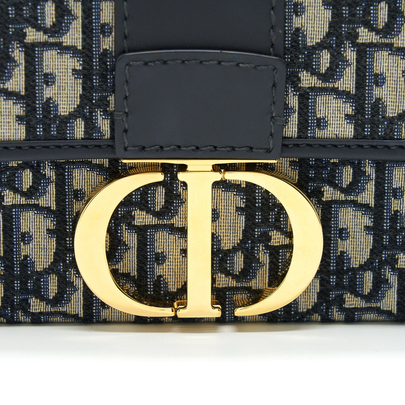 Christian Dior Blue And Beige Oblique Canvas 30 Montaigne Bag Gold