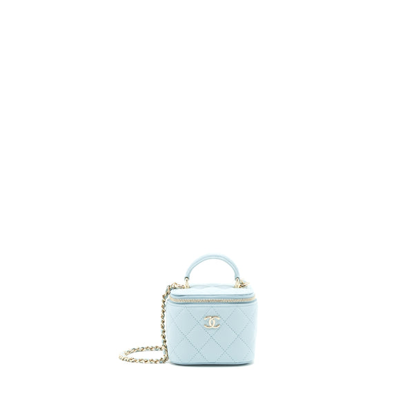 Chanel 22P Top Handle Mini Vanity With Chain Lambskin Light Blue LGHW