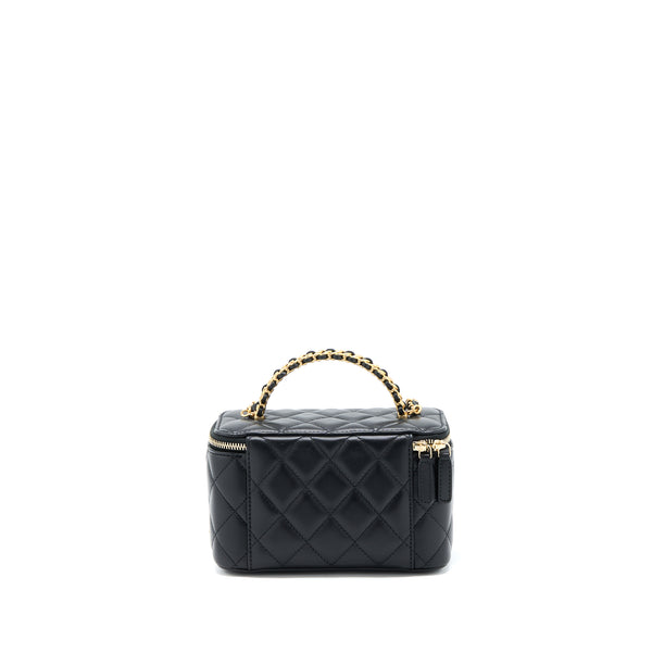 Chanel 22k Leather Chain Top Handle Long Vanity Case Lambskin Black Brushed GHW