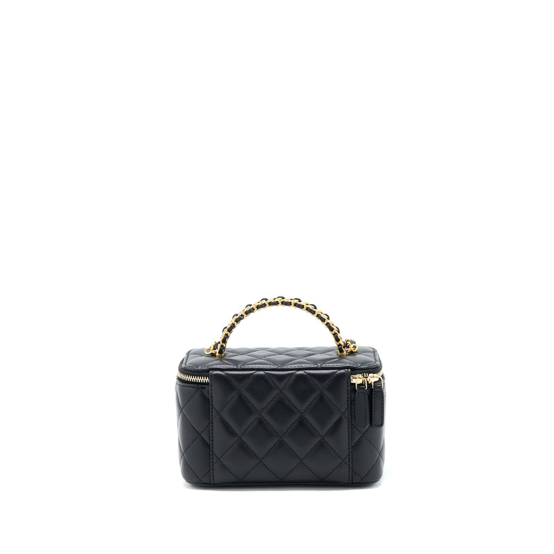 Chanel 22k Leather Chain Top Handle Long Vanity Case Lambskin Black Brushed GHW