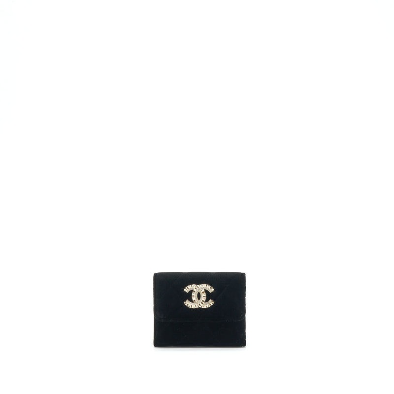 Chanel Velvet CC Logo Small Flap Wallet Black LGHW